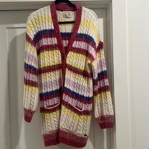 Scotch & Soda: Brushed Mixed Stripe Mid Length Cardigan In Cherry Pie